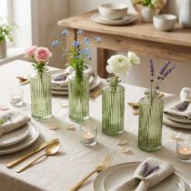 Prodotto Mini vasi in vetro con scanalature vaso da fiori retrò verde Ø5cm 4 pezzi