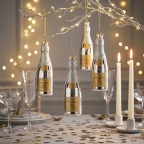 Prodotto Bottiglia di champagne da appendere decorazione di Capodanno argento 13 cm 5 pz