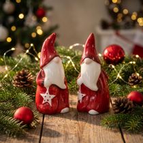Prodotto Figura di Babbo Natale Nicholas rosso, ceramica bianca H13,5 cm 2 pezzi