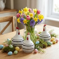 Prodotto Pollo decorativo in ceramica bianco con strisce nere rotondo Ø 7cm H11cm 3 pz