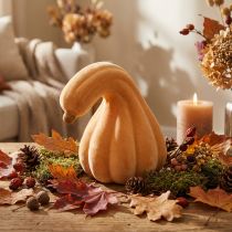 Prodotto Zucca decorativa ricurva arancione floccata Zucca decorativa artificiale 18cm
