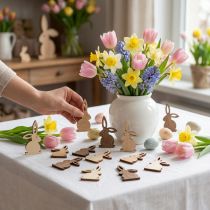 Prodotto Decorazioni sparse in legno, pezzi sparsi di Pasqua, coniglietto pasquale, toni gialli 4 cm, 72 pezzi