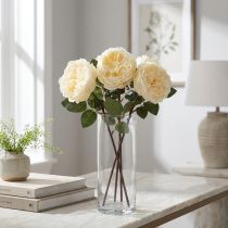 Prodotto Rose artificiali come veri fiori artificiali color crema 48 cm 3 pezzi