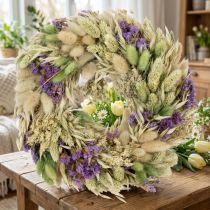 Prodotto Ghirlanda di fiori secchi per primavera ed estate, per tavolo e porta d'ingresso, per occasioni speciali con accenti di colore, 26 cm