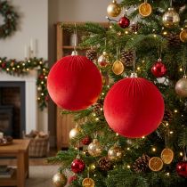Prodotto Palline natalizie in velluto rosso, grandi sfere decorative da appendere, 25 cm, 2 pezzi
