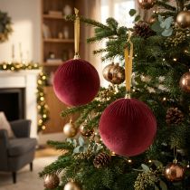 Prodotto Grande ornamento natalizio in velluto rosso da appendere all'albero di Natale, 25 cm, 2 pezzi
