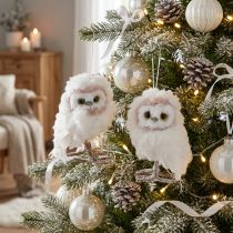 Prodotto Decorazione gufo bianco per appendere pulcini di gufo bianchi 12 cm 2 pezzi