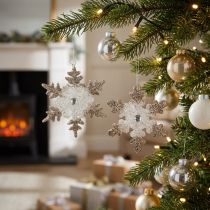 Prodotto Decorazione albero di Natale fiocco di neve glitter perla 2 pezzi