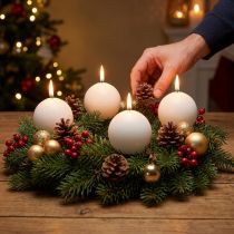Prodotto Candele a sfera bianche, decorazione da tavola di alta qualità, illuminazione d'atmosfera per matrimoni, Avvento, Ø60mm, set da 16