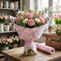 Prodotto Carta da regalo floreale con motivi a cuore per creazioni floreali decorative, 25 cm x 25 m