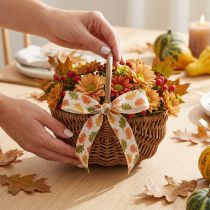 Prodotto Nastro regalo, nastro in tessuto autunnale con foglie di quercia, color crema, 15 mm, 18 m