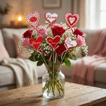 Prodotto Spina per bouquet a forma di cuore, San Valentino, decorazione floreale H6cm 6 pz