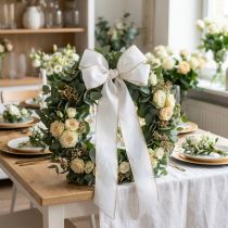 Prodotto Elegante nastro a ghirlanda moiré, 200 mm bianco con bordo perlato oro e finitura speciale, 25 m - Perfetto per decorazioni e celebrazioni