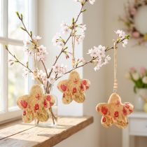 Prodotto Ciondolo in legno fiori primaverili in rosa naturale H9cm 4 pz