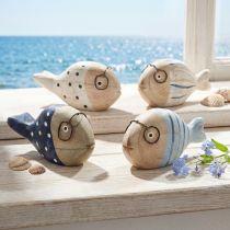 Prodotto Pesce decorativo con bicchieri in legno naturale bianco blu 11–13 cm 4 pz