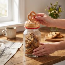 Prodotto Biscottiera Bonboniere in vetro con coperchio pretzel Ø11cm H28,5cm