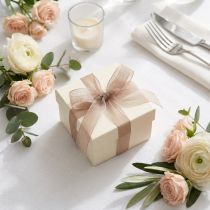Prodotto Nastro in organza nastro regalo nastro beige cimosa taupe 15mm 50m