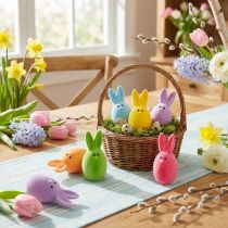 Prodotto Mix di uova di Pasqua con orecchie, uova di coniglio floccate, decorazioni pasquali colorate 6 pz