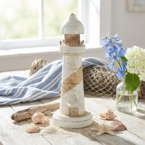 Prodotto Faro in legno, decorazione marittima, bianco naturale, Ø10,5 cm, H28,5 cm