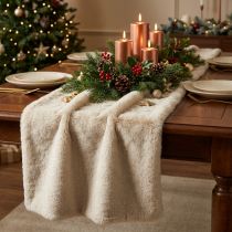 Prodotto Runner da tavolo ecopelliccia beige, fascia da tavolo in pelliccia decorativa 15×200cm