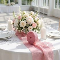 Prodotto Nastro di iuta, nastro a rete, nastro da tavola, nastro decorativo, iuta rosa chiaro, 5 cm di larghezza, 40 m di lunghezza