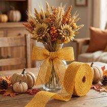 Prodotto Nastro decorativo iuta nastro a griglia giallo senape nastro artigianale 5 cm 40 m