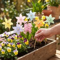 Prodotto Paletti per fiori e da giardino Mulini di vento decorazioni primaverili per uso esterno 28 cm, 12 pezzi
