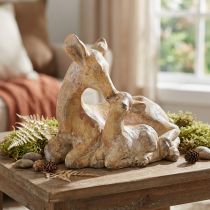 Prodotto Figura decorativa cervo con cerbiatto in pietra fusa marrone bianco 20×11×17cm
