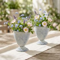 Prodotto Mini calice vaso calice metallo bianco blu decorazione vintage 11,5 cm set 2 pezzi