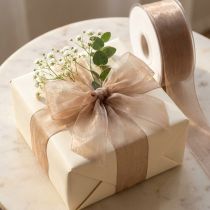 Prodotto Nastro in organza nastro regalo nastro beige bordo tessuto tortora 40mm 50m