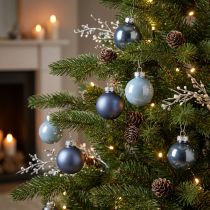 Prodotto Mini palline di Natale in vetro, blu metallizzato opaco, Ø4cm, 24 pezzi
