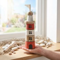 Prodotto Faro in legno decorazione marittima in legno rosso bianco H30,5 cm