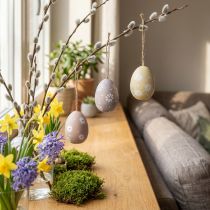 Prodotto Uova di Pasqua con decorazione floreale per appendere uova di legno assortite 7cm 3pz