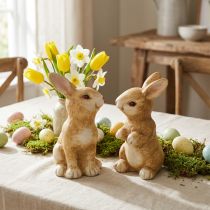 Prodotto Coniglietto seduto, decorazione in ceramica, Pasqua, coppia di coniglietti marroni H15cm set di 2