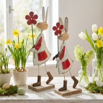 Prodotto Decorazione pasquale, coniglio in metallo, decorazione primaverile, coniglietto pasquale con fiore rosso, beige H21cm 2pz
