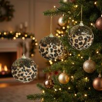 Prodotto Palline di Natale con motivo leopardato e glitter dorati, 7 cm, 3 pezzi