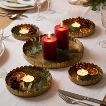 Prodotto Piatti in metallo per decorare, decorare la tavola, portacandele rotondi effetto antico dorato Ø7,5/10/12/15/18cm H2cm set di 5