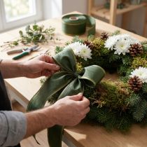Prodotto Nastro per ghirlanda moiré verde scuro 100 mm nastro decorativo nastro di taffetà