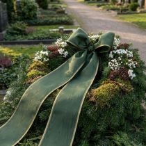 Prodotto Nastro per ghirlanda in moiré, 200 mm, verde scuro con bordo perlato e trama in taffetà - nastro decorativo per celebrazioni e composizioni floreali funebri, 25 m