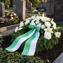 Prodotto Nastro per ghirlanda moiré verde-bianco 150 mm, nastro decorativo, nastro per fiocchi, taffetà di qualità 25 m