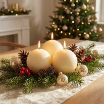 Prodotto Candele a sfera color crema, 100 mm, 6 pezzi - Candele natalizie, decorazione da tavola, lunga durata di combustione, marchio di qualità Wiedemann RAL