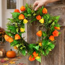 Prodotto Ghirlanda di physalis artificiale, arancione e verde, Ø28 cm, decorazione autunnale
