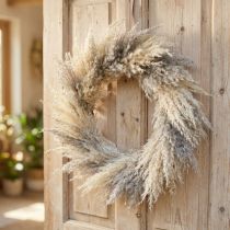 Prodotto Ghirlanda di erba di pampa essiccata, decorazione per porta in stile boho, fiori secchi naturali Ø31 cm, ghirlanda da parete