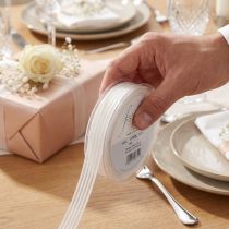 Prodotto Nastro in organza a righe, nastro regalo, bianco, 15 mm, 20 m