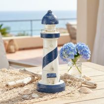 Prodotto Decorazione da tavolo a forma di faro, tema marittimo, blu e bianco, Ø10,5 cm, H28,5 cm