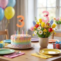 Prodotto Tappi numerati compleanno 3 tasselli fiori in legno 27,5 cm 16 pz