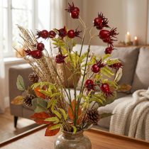 Prodotto Rami decorativi artificiali di rosa canina con 7 frutti rosso scuro 48 cm