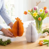 Prodotto Decorazione Pollo Bianco Arancione Nido d'Ape Figure Pasqua 19×12×20cm 2 pz