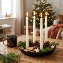 Prodotto Portacandele in metallo a forma di torta – Nero, Ø 24 cm – Elegante decorazione da tavolo per 4 candele – 2 pezzi