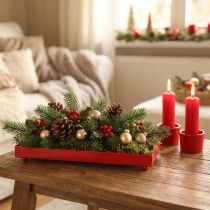 Prodotto Vassoio decorativo rettangolare in metallo rosso con piedini 30×15cm
